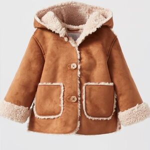 Zara double sided faux shearling Kids Jacket with Hood